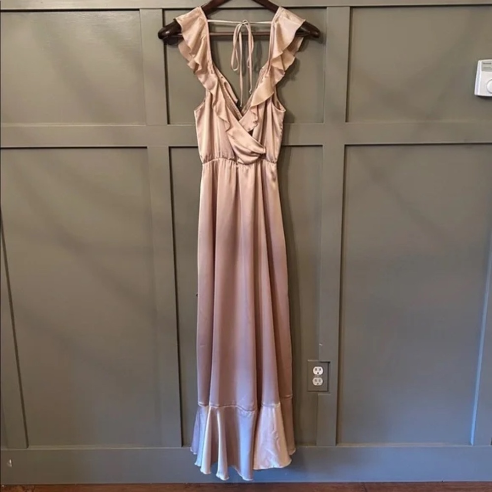 Show Me Your MuMu Champagne Satin Ruffle Wrap Maxi Dress - Picture 8 of 10